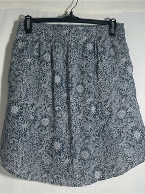 LOFT Navy Floral Elastic-Waist Mini Skirt